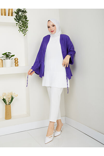 BETES Kadın Tesettür Ekru Beyaz Piliseli İçlik Etek Tunik Gömlek Pliseli Pileli