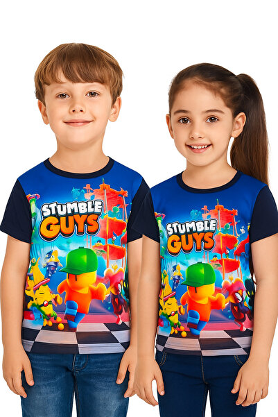 Stumble Guys تي شيرت مطبوع ثلاثي الأبعاد للأولاد والبنات بأكمام قصيرة من عمر ...