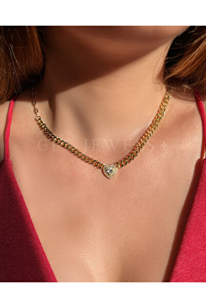 Generic Altın Kaplama Kalp ve Zincir Kolye - Kadın Takı - Cupid Kolye