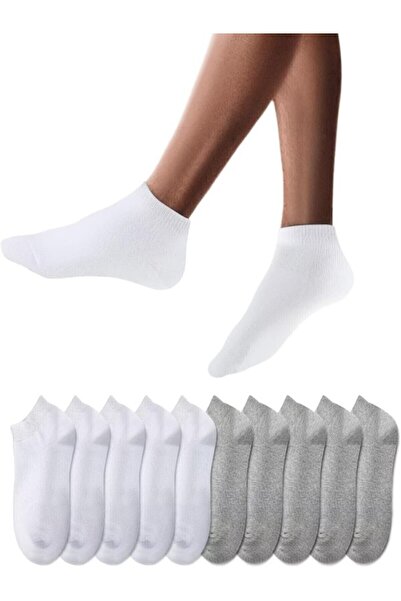 TTWAY Unisex Λευκό-Γκρι μονόχρωμες κάλτσες με μποτάκια 8 συσκευασιών βαμβακερές