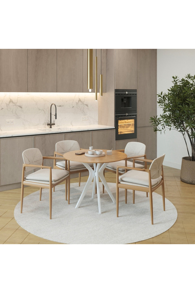 PLASMOB 90x90cm Yuvarlak Masa(Sadece Masa) Ceviz-Krem Mutfak Masası-Balkon Masası Pera Model