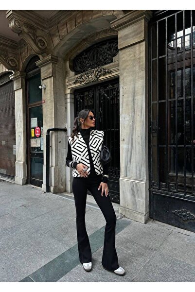 İLKCET MODA Γυναικείο χειμερινό γιλέκο με υπερμεγέθη σχέδια