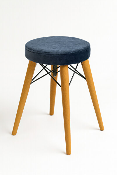 Vionart Home Tabure, Ahşap Ayaklı, Siyah Metal kafesli, Deri ve Kadife Döşeme...