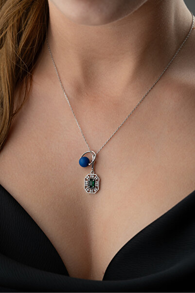 Silvano Jewelry 925 Ayar Gümüş Boncuklu Zirkon Taşlı Kolye