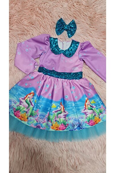 NA ADDESIGN Kız Çocuk Kabarık Tüllü Bebe Yakalı Deniz Kızı Elbisesi