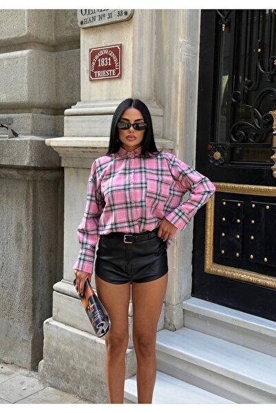 LB Laluna Butik Γυναικείο χαλαρό καρό πουκάμισο με κασετίνα