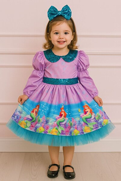 NA ADDESIGN Kız Çocuk Kabarık Tüllü Bebe Yakalı Deniz Kızı Elbisesi