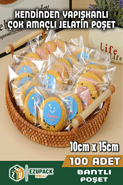 ASTOR AMBALAJ 100Ad. Kurabiye Şeker Parti Baby Shower Doğum günü Hediyelik Kendinden Yapışkanlı Jelatin Poşet