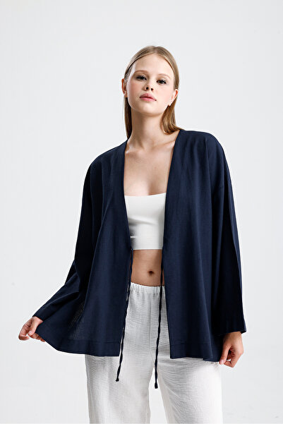 Tate Navy Blue Textured Kimono