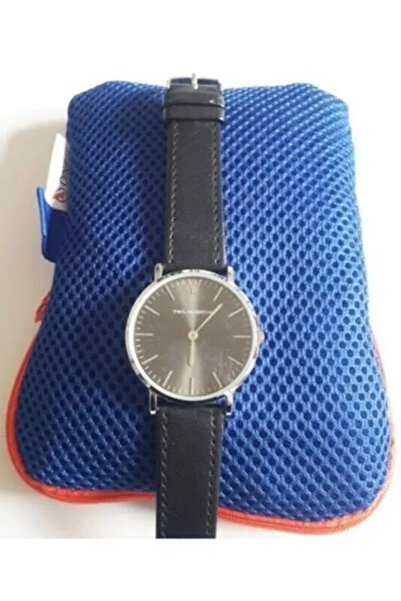 Modello حقيبة مكياج باللون الأحمر والأزرق مكونة من قطعتين وساعة يد بحبل جلدي