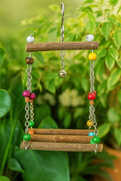 adayus El Yapımı Doğal Çam Ağacı Muhabbet Kuşu ve Papağan Salıncağı (Zilli)