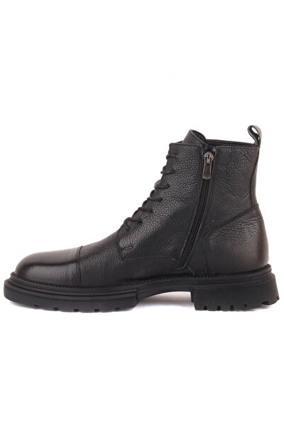 SailLakers - Μαύρες δερμάτινες ανδρικές μπότες με κορδόνια