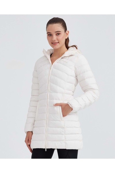 SKECHERS W Essential Maxi Length Hooded Jacket S212005 Kadın Günlük Mont Beyaz