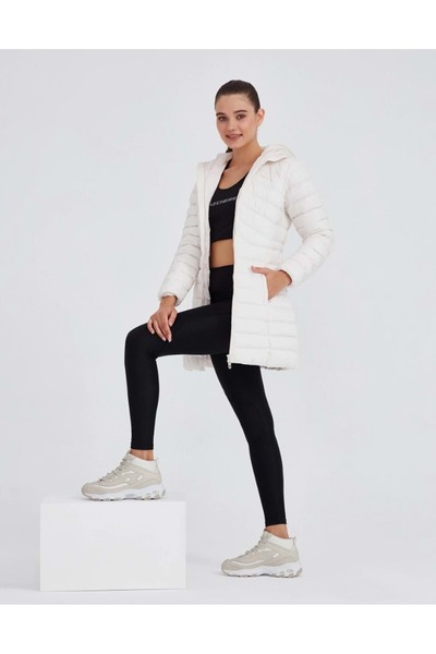 SKECHERS W Essential Maxi Length Hooded Jacket S212005 Kadın Günlük Mont Beyaz
