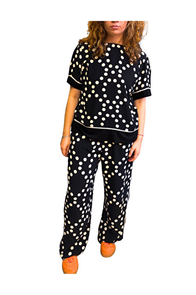 Miss Bluebelle Polkadot Desenli Yan Dikiş Detaylı Bol Viskon Pantolon