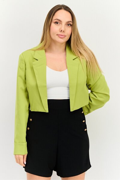 Public Desire Women Tailored Fit Plain Cropped Blazer, Apple Green