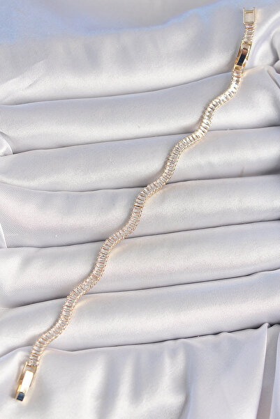 Lisinya سوار نسائي من النحاس باللون الذهبي مع ممر مائي وحجر الزركون -