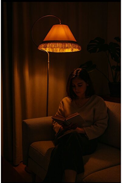 VENON Aydınlatma Lambader Çise Siyah Sarı Patine Abajur Kahverengi Şapka Sarı Püsküllü