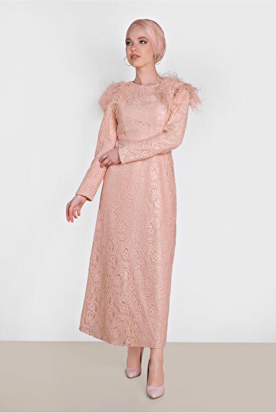 Alvina Lace Dress with Feather Shoulder 4464