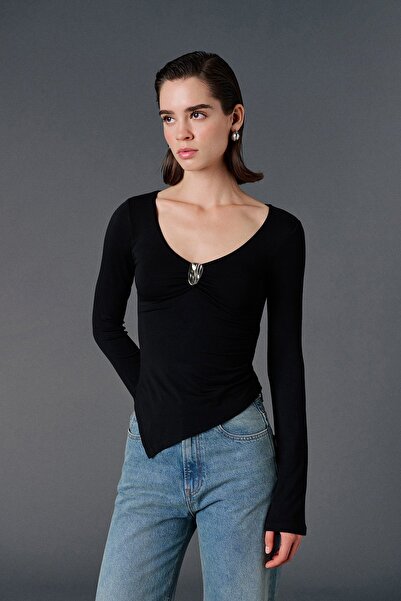 VATKALI V Yaka asimetrik bluz