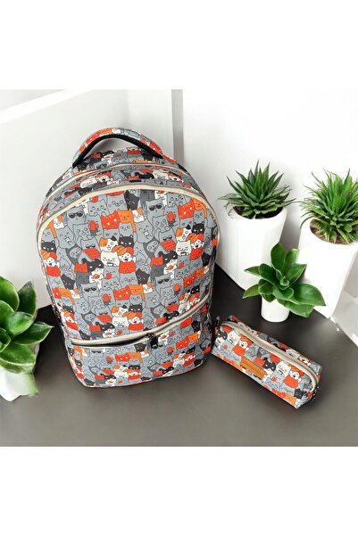 Moserini Cute Cat Patterned Set of 2 School Bags - Ergonomic Backpack and Pen...