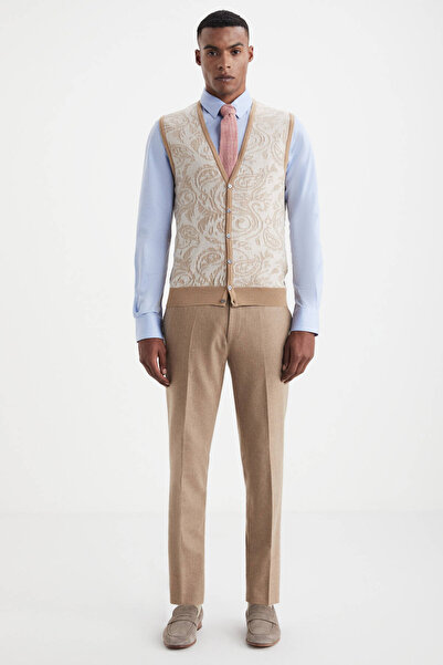Hemington Shawl Pattern Camel Merino Wool Knitwear Vest