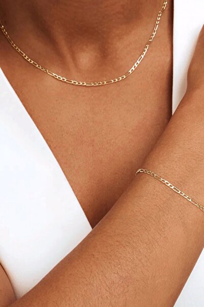 Hepimitu 14 Ayar Figaro Zincir Kolye Bileklik İkili Takım