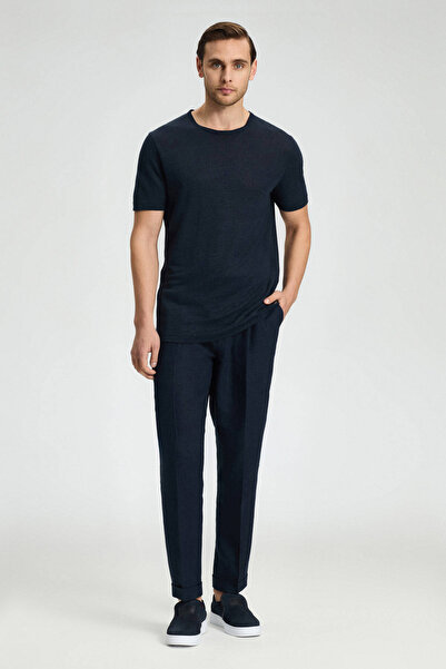 Hemington Pure Linen Navy Blue Crew Neck T-Shirt