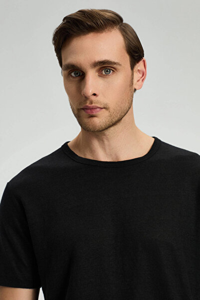 Hemington Pure Linen Black Crew Neck T-Shirt