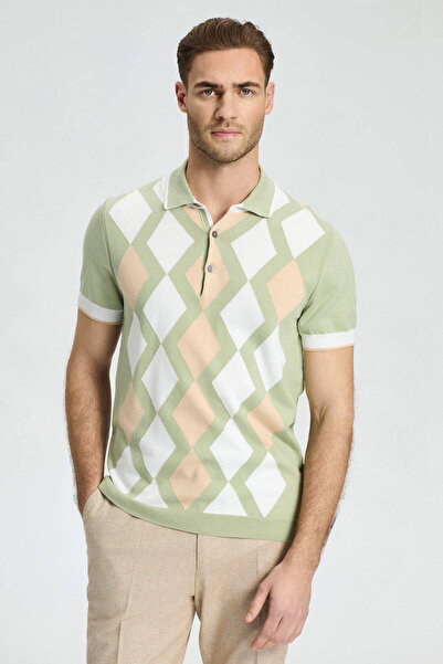 Hemington Green White Diamond Pattern Knitwear Polo