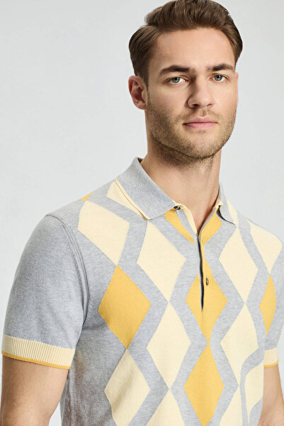 Hemington Gray Yellow Diamond Pattern Knitwear Polo