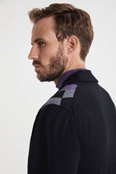 Hemington Desenli Merino Yün Siyah Triko Gömlek