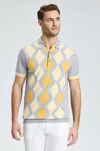 Hemington Gray Yellow Diamond Pattern Knitwear Polo