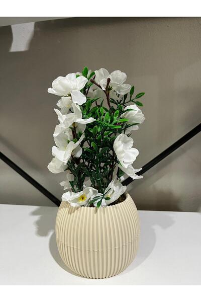 La bella bazar زهرة صناعية في وعاء من الحجر الطبيعي والطحلب وديكور زهور الطاولة مقاس متوسط