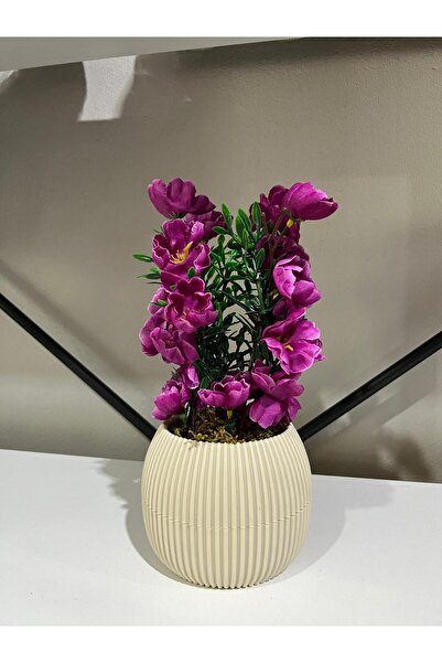 La bella bazar زهرة صناعية في وعاء من الحجر الطبيعي والطحلب وديكور زهور الطاولة مقاس متوسط