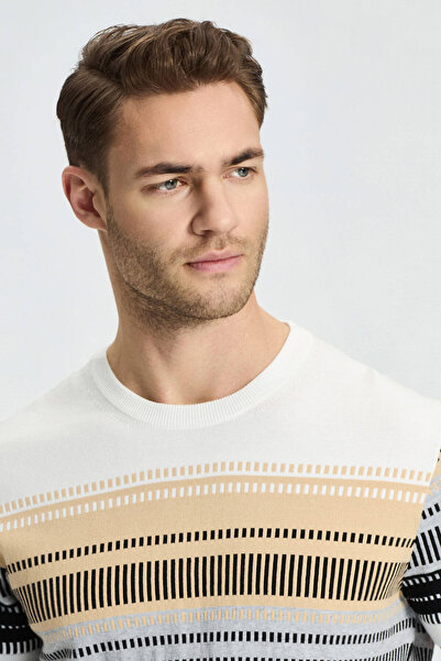 Hemington Black-Light Gray Patterned Crew Neck Pure Cotton Knitwear T-Shirt