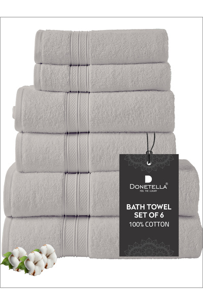 Donetella 6-Pcs Towel Set -2 Pcs Bath Sheet, 2 Pcs Bath Towel, 2 Pcs Hand Towel 600 GSM 100% Combed Cotton