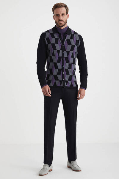 Hemington Desenli Merino Yün Siyah Triko Gömlek