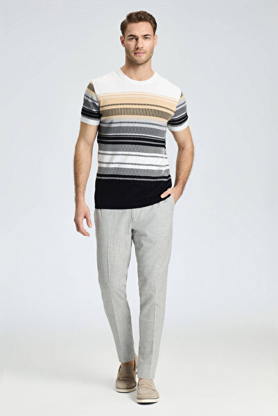 Hemington Black-Light Gray Patterned Crew Neck Pure Cotton Knitwear T-Shirt