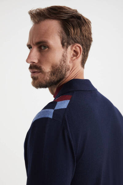 Hemington Patterned Merino Wool Navy Blue Knitwear Shirt