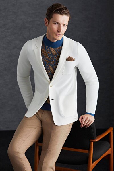 Hemington Extrafine Merino Ekru Triko Blazer Ceket