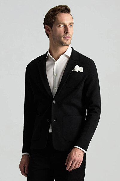 Hemington Extrafine Merino Siyah Triko Blazer Ceket