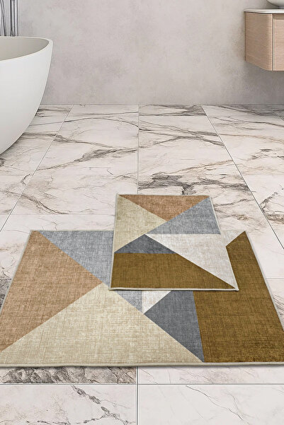 Thalia Home Non-Slip Base Washable Set of 2 Bathroom Rug Bath Mat Toilet Bowl Set