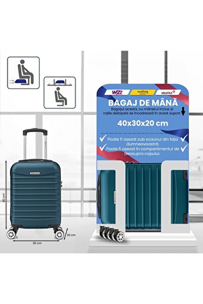 Quasar & Co. Troler de cabina Line,40x30x20cm,Troller bagaj de mana,valiza cabina,cifru,ABS,Albastru petrol