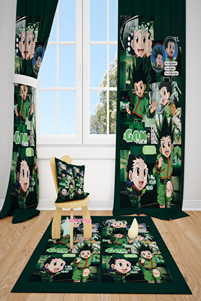 dekomingo Green Child Patterned 2 Wings Background Curtain