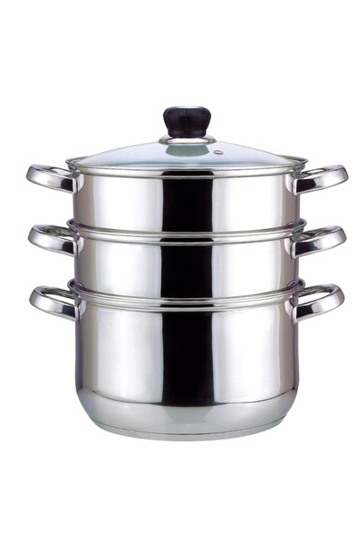 Wilson By Styli Stainless Steel 3-Tier Steamer Capsule Bottom With Glass Lid ...