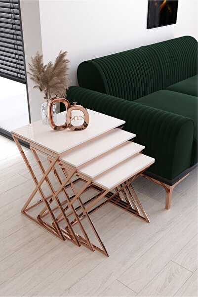 ysnn aksesuar X ZİGON 4'lü Kare Zigon Bakır Kaplama Beyaz Mebran Mdf