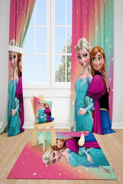 dekomingo Gökkuşağı Kız Karakter Anna Çocuk Odası 2 Kanat Fon Perde