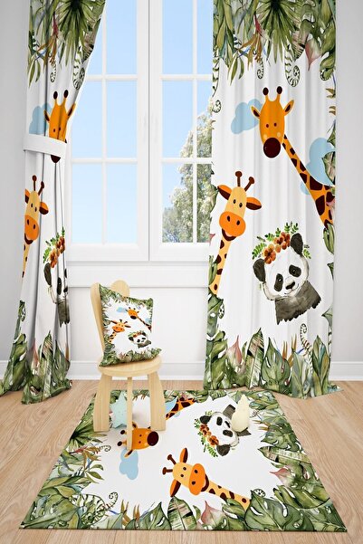 dekomingo ستارة خلفية لغرفة الأطفال بتصميم أوراق الباندا والزرافة