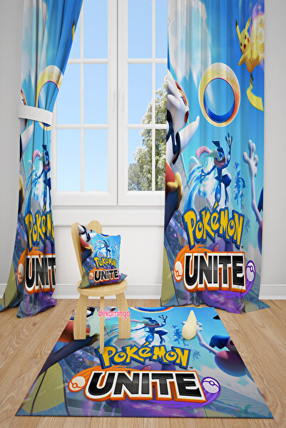 dekomingo Pokemon Unite Patterned Children's Background Curtain 2 Wings